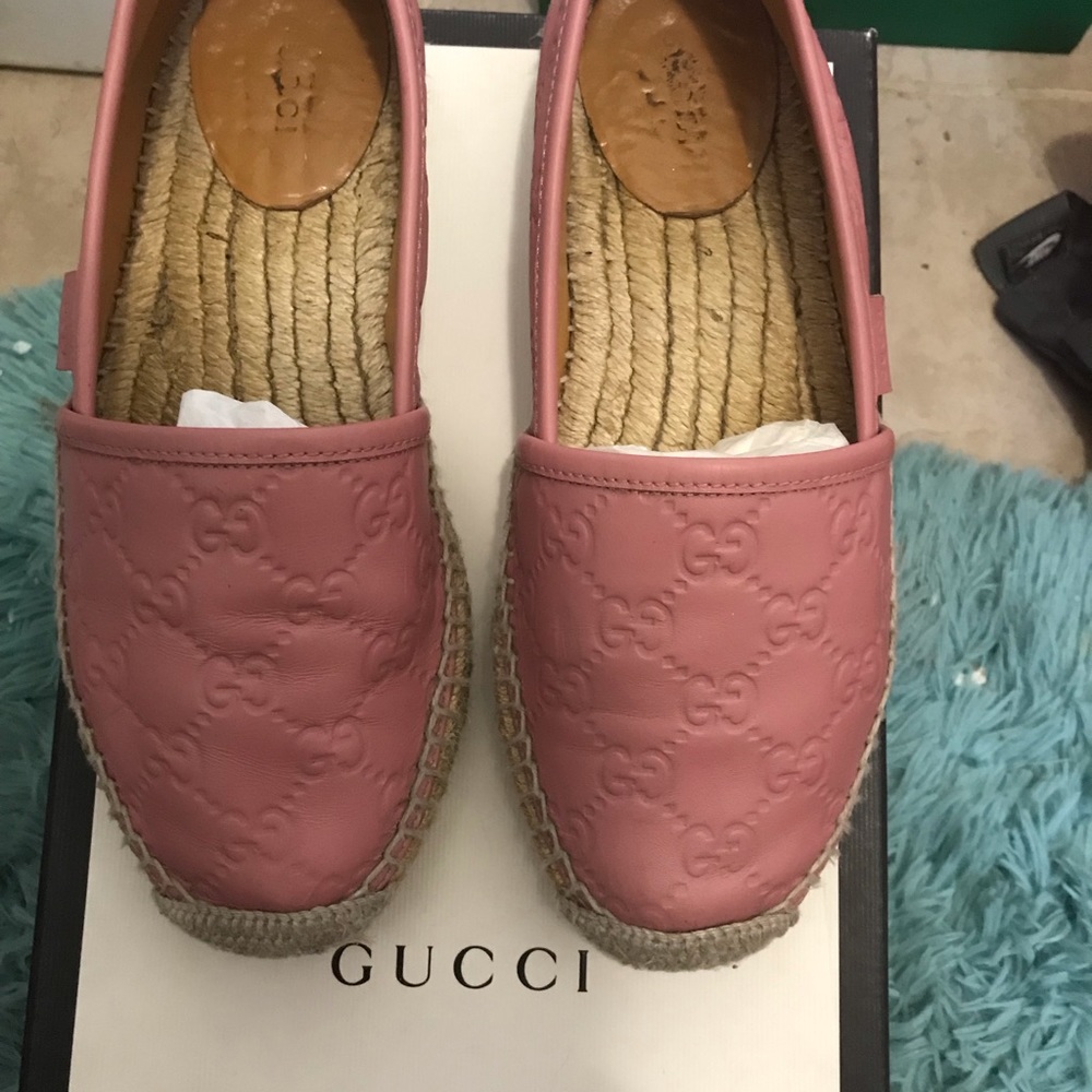 Gucci Signature Espadrilles Leather Calf Rose size 5.5